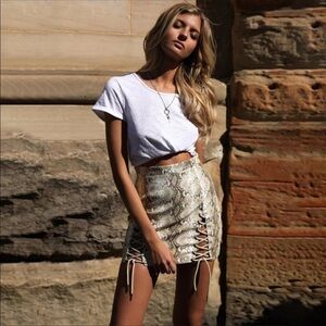 Runaway - Snakeskin Mini Skirt Sand